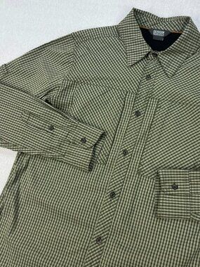 Outdoor Research Baja Sun Shirt Mens M Olive Green Check Plaid Long Sleeve Hike